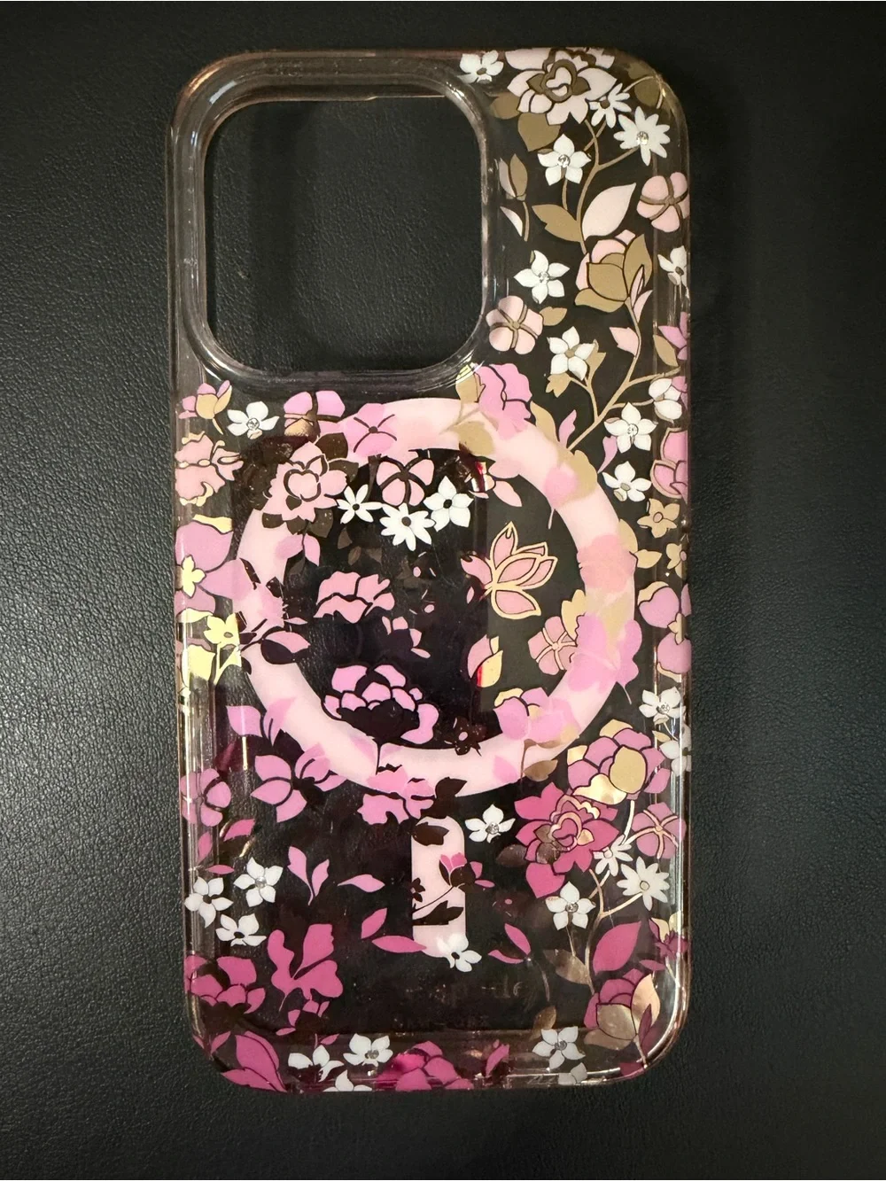 iPhone 15 Pro, Kate Spade, Floral Pink MagSafe-Compatible Clear Phone Case